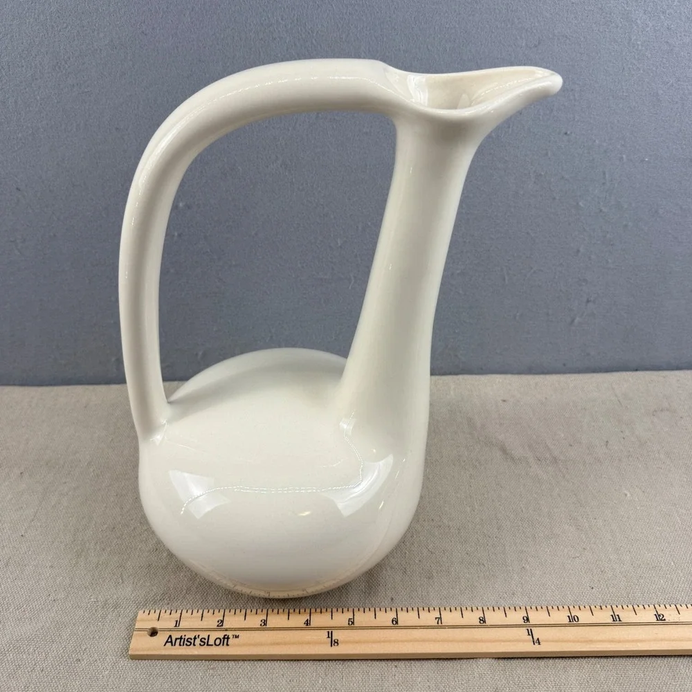 Vintage Jaru California Pottery Ewer MCM Cream Ceramic Pitcher Vase 11